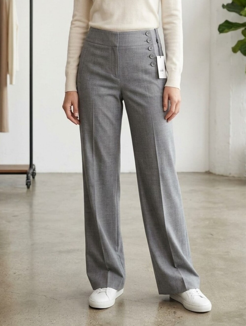 CAbi Gray Wide Leg Sailor Pants Trousers 883 Corporate Career Office Size 6